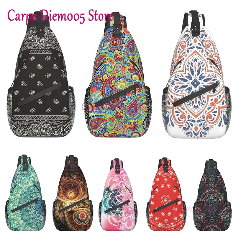Sac à bandoulière Bandana Paisley noir pour sac à dos à bandoulière sac de poitrine décontracté sac à dos pour randonnée marche vélo voyage cyclisme