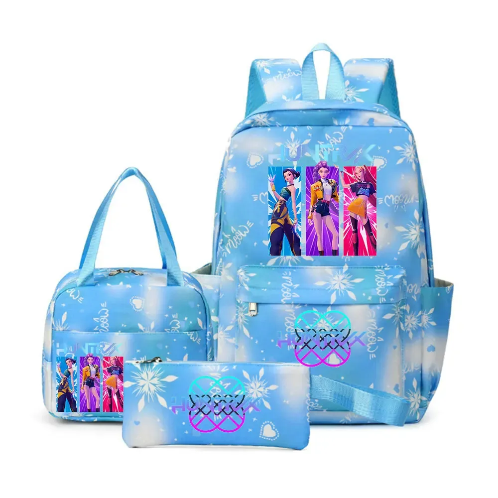 sacs d'école imprimés kpop demon hunters pour femmes et filles, 3 pièces/ensembles, avec sacs à lunch, cartable coloré pour étudiants garçons et filles