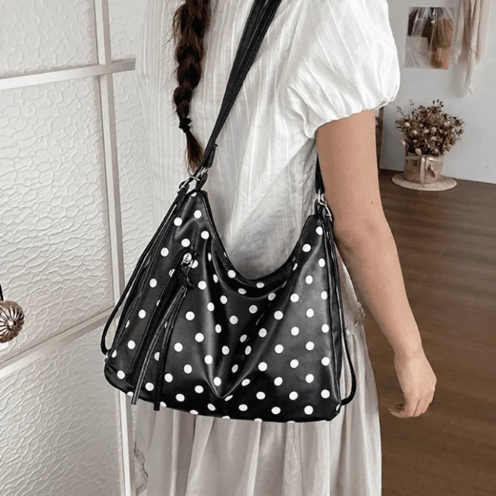 sac à bandoulière vintage en cuir pu à pois, grande capacité, léger, sac fourre-tout, sac sous le bras, sac à dos, sac seau, sac de travail