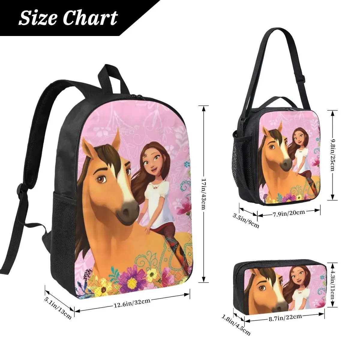 Sac à dos Spirit Riding Free, sac à livres pour étudiants, sac d'école, sacs à bandoulière pour ordinateur, 3 sacs à déjeuner isothermes, trousse à crayons