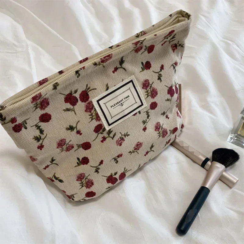sac à cosmétiques brodé en velours côtelé, pochette, grands sacs de rangement de maquillage, pochette à cosmétiques coréenne pour femmes, trousse de toilette mignonne et de beauté