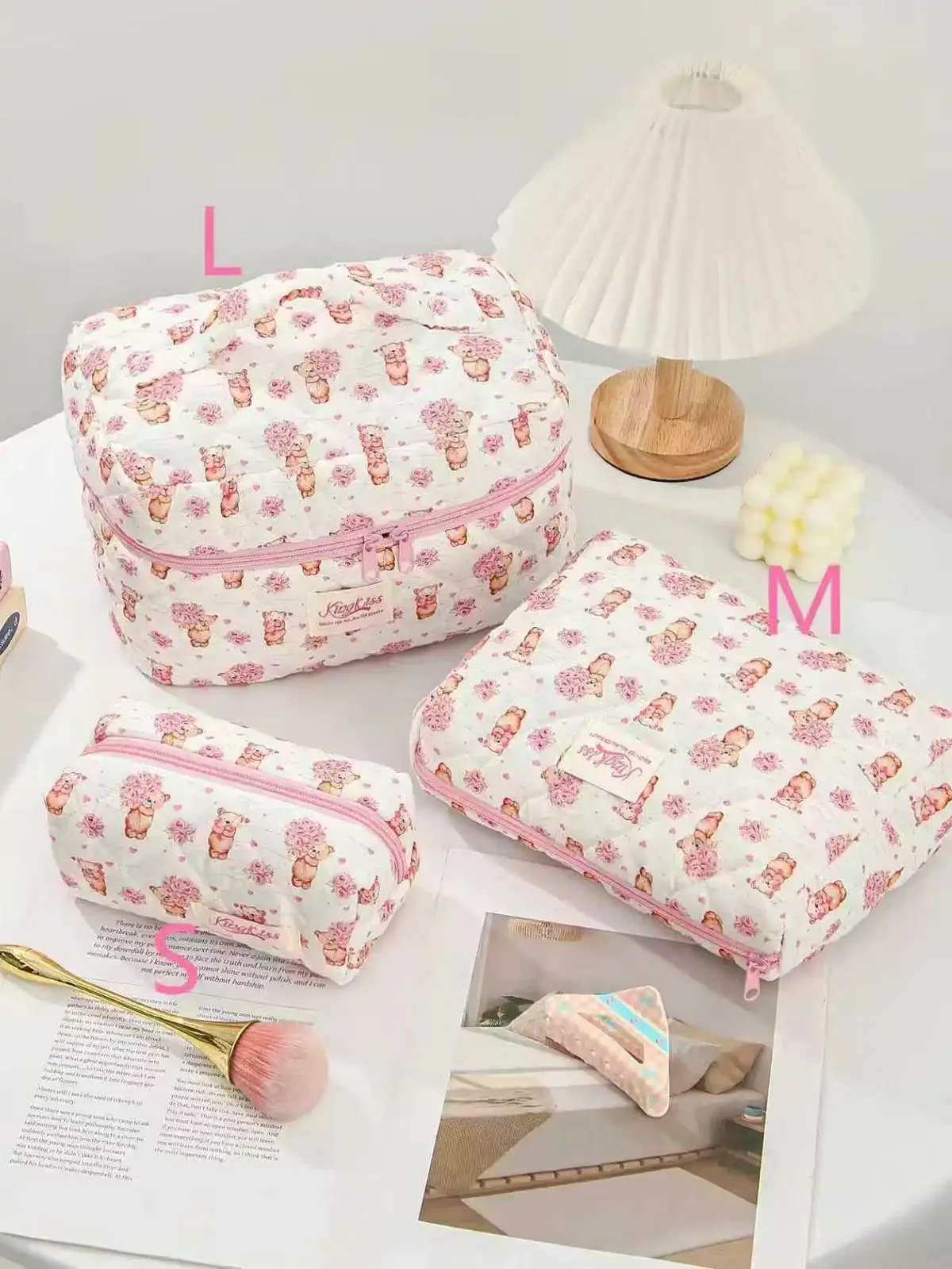 sac de maquillage en coton matelassé pour femmes, 1 pièce, mignon, fermeture éclair, organisateur de cosmétiques, sac à main en tissu en forme de boîte, trousse de toilette portable pour filles