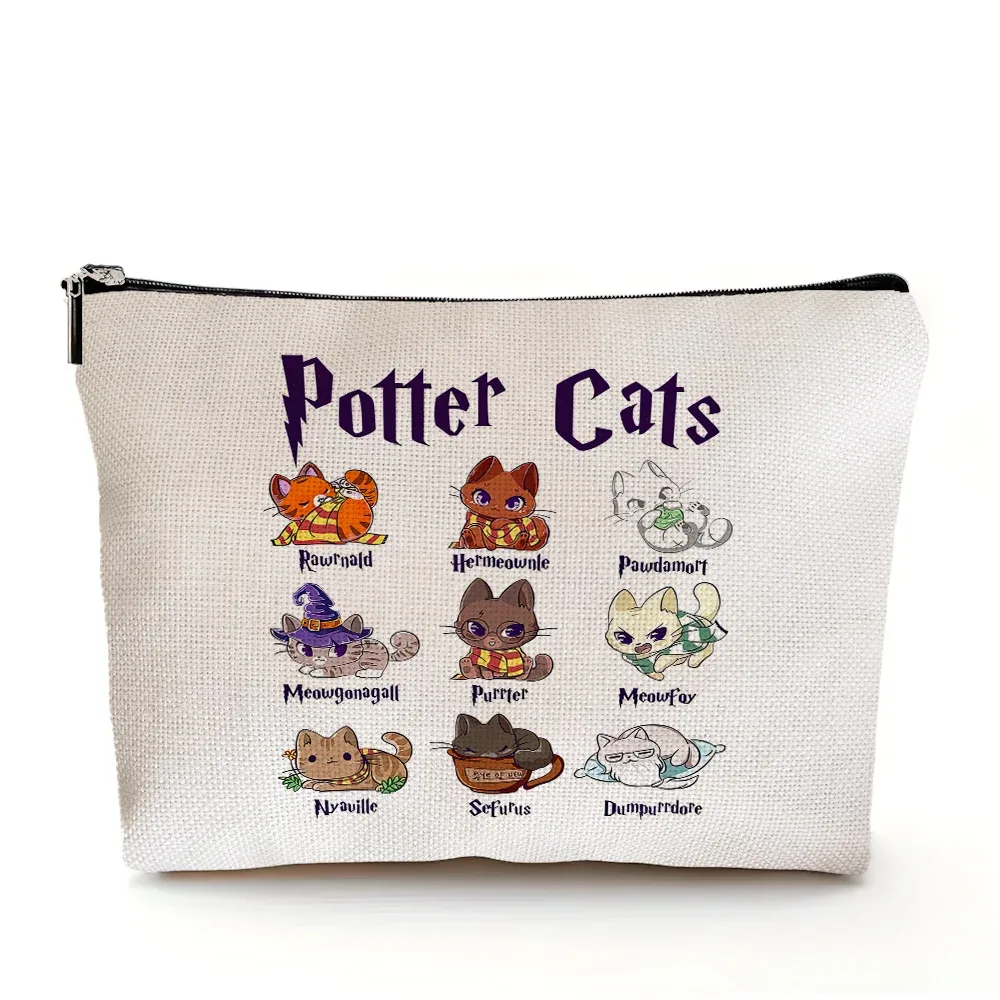 décontracté dessin animé pottere chat femmes organisateur de voyage enfant portefeuille fille sac cosmétique double impression dame mariage maquillage sacs sac à main