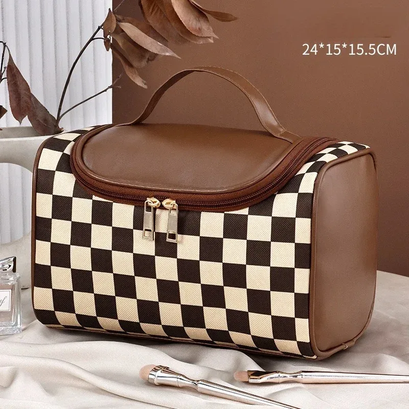 sac de maquillage portable pratique pour voyage, grande capacité, haut de gamme, sac de rangement en pu imperméable, sac de maquillage wj52
