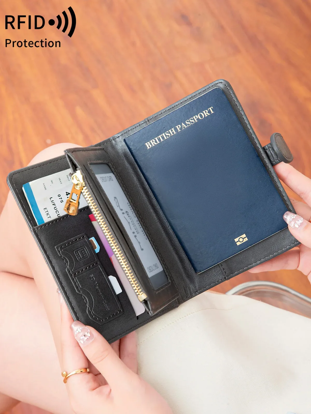 porte-passeport à motif avion, multifonctionnel, pour carte d'identité, carte bancaire, rfid, avec clip, en cuir pu, accessoires de voyage