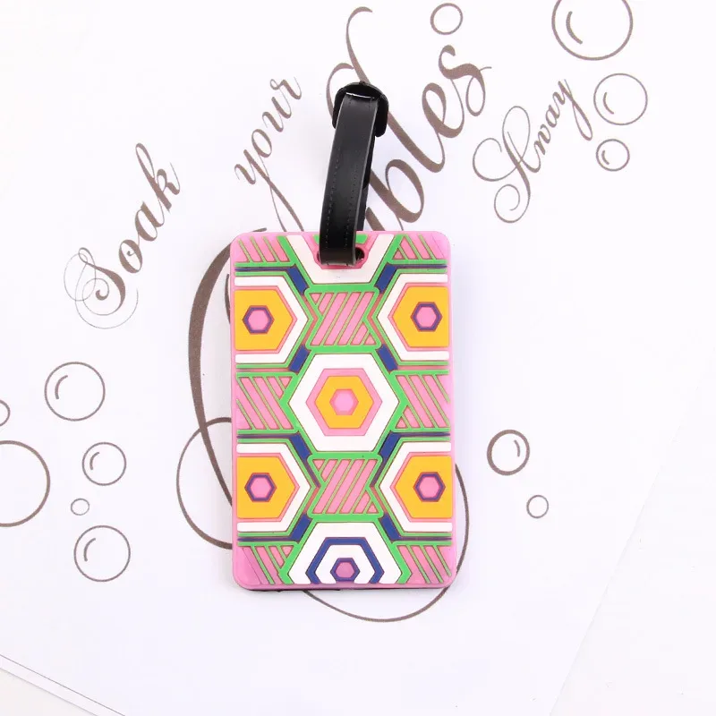 étiquette de bagage imprimée à rayures, puzzle, porte-carte en silicone souple en pvc, passe d'embarquement de dessin animé, étiquettes de bagages d'avion, étiquette de valise