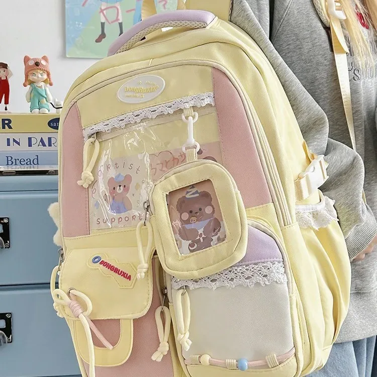 sac à dos transparent style scolaire mignon, grande capacité, décontracté, à double bandoulière pour les élèves du collège et du lycée