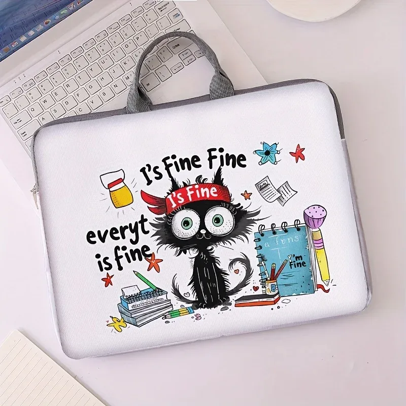Ensemble unique, deux styles, sacoche pour ordinateur portable et porte-documents à motif de chat noir, adapté aux ordinateurs portables de 14 pouces.
