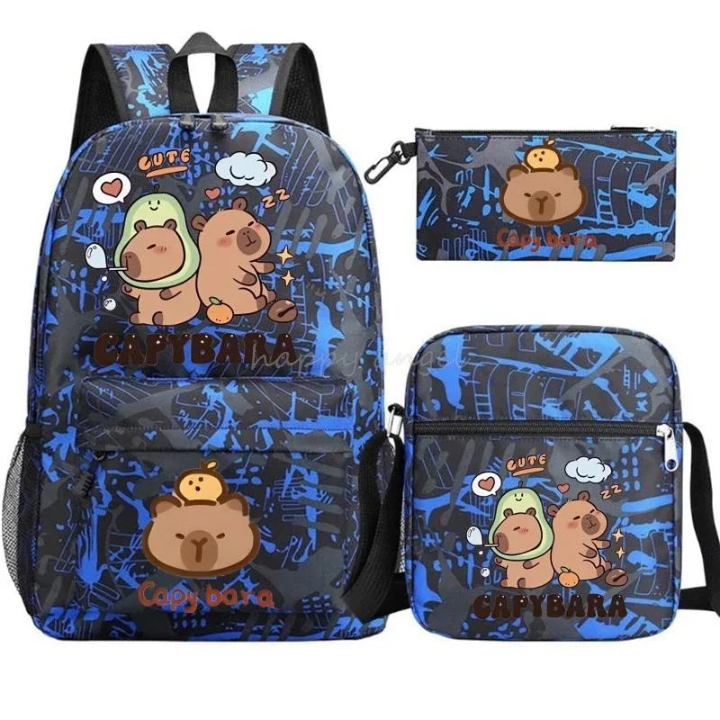nouveau capybara anime imprimer 3 pièces/ensemble sac à dos adolescent garçon sac d'école ordinateur portable sac à dos école cadeau sac à dos avec sac à bandoulière décontracté