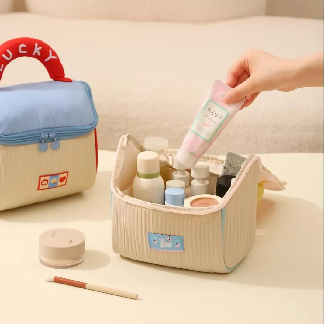 trousse de maquillage portable à motif dessin animé mignon, design original, sac organisateur de voyage pour articles de toilette, utilisation quotidienne en extérieur