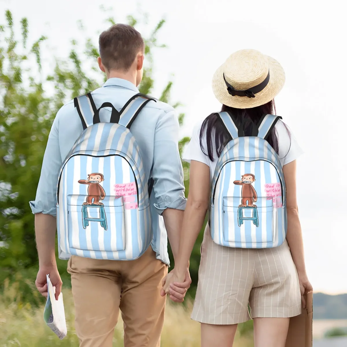sac à dos curious george en toile pour hommes et femmes, sac à dos mignon pour étudiants, randonnée, voyage, collège, durable