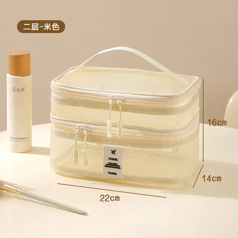 nouvelle trousse de maquillage multifonctionnelle de voyage, sac de rangement portable pour cosmétiques, grande capacité, sac de toilette en maille transparente, trousse de maquillage