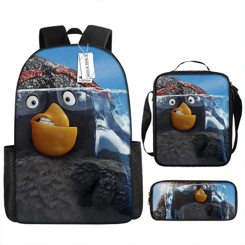 sacs d'école de luxe originaux et cool avec impression 3d angry birds, 3 pièces/ensemble, sac à dos pour ordinateur portable, sac à déjeuner, trousse à crayons