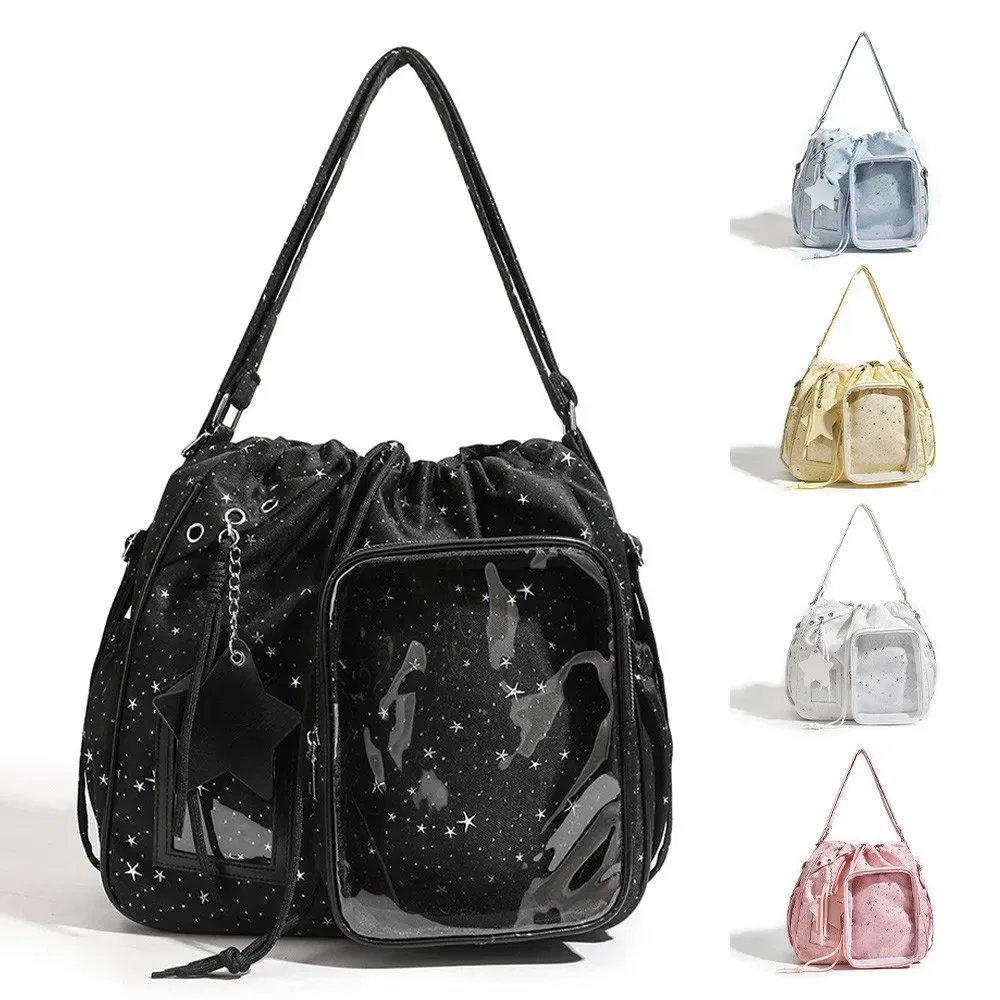 sac à dos étudiant grande capacité kawaii, imprimé étoiles transparentes, sac à dos à cordon double épaule, sac à dos pentagramme pour collège