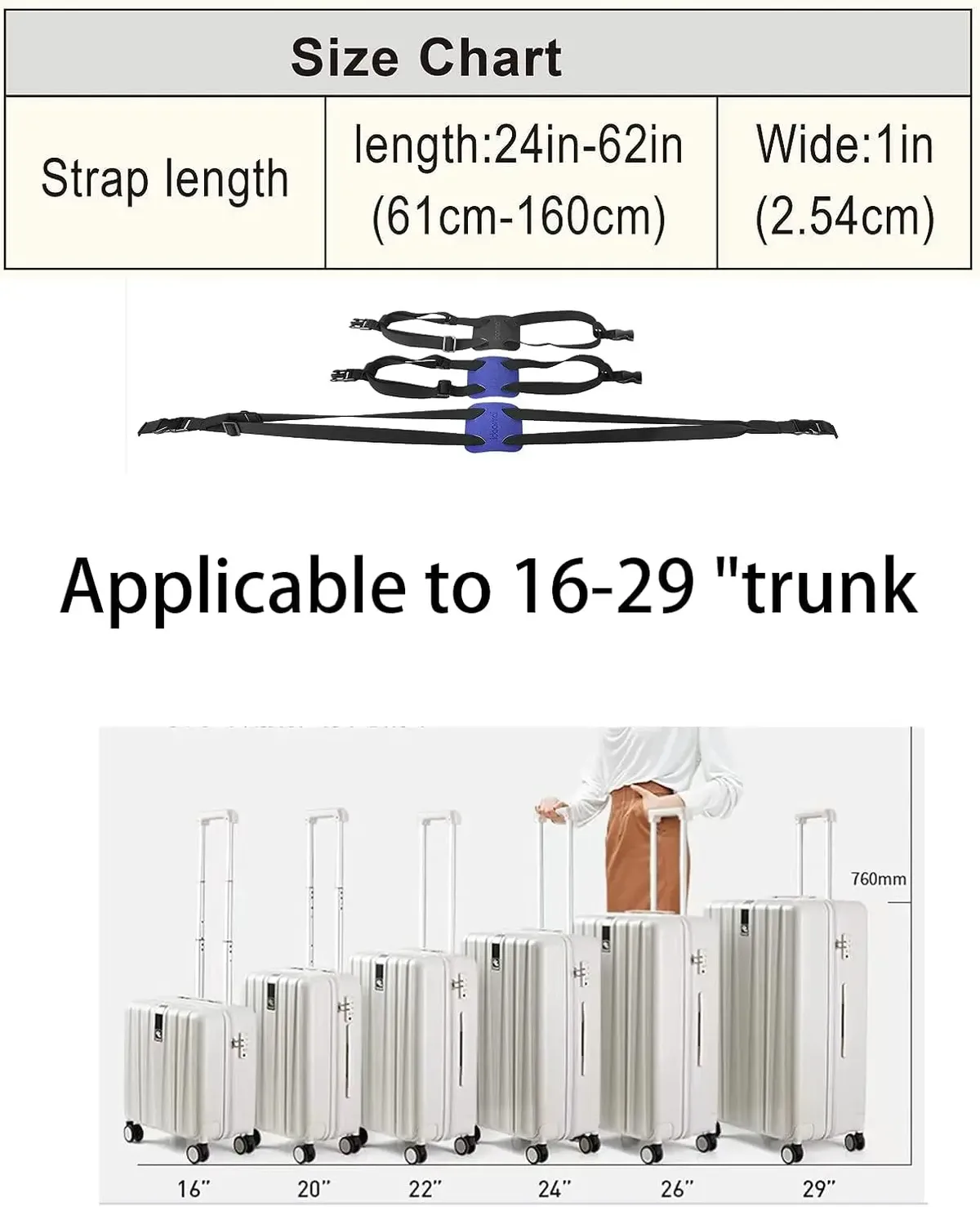 sangles de bagage élastiques, sangle de valise réglable, sangle élastique pour valise facile à fixer – (noir)