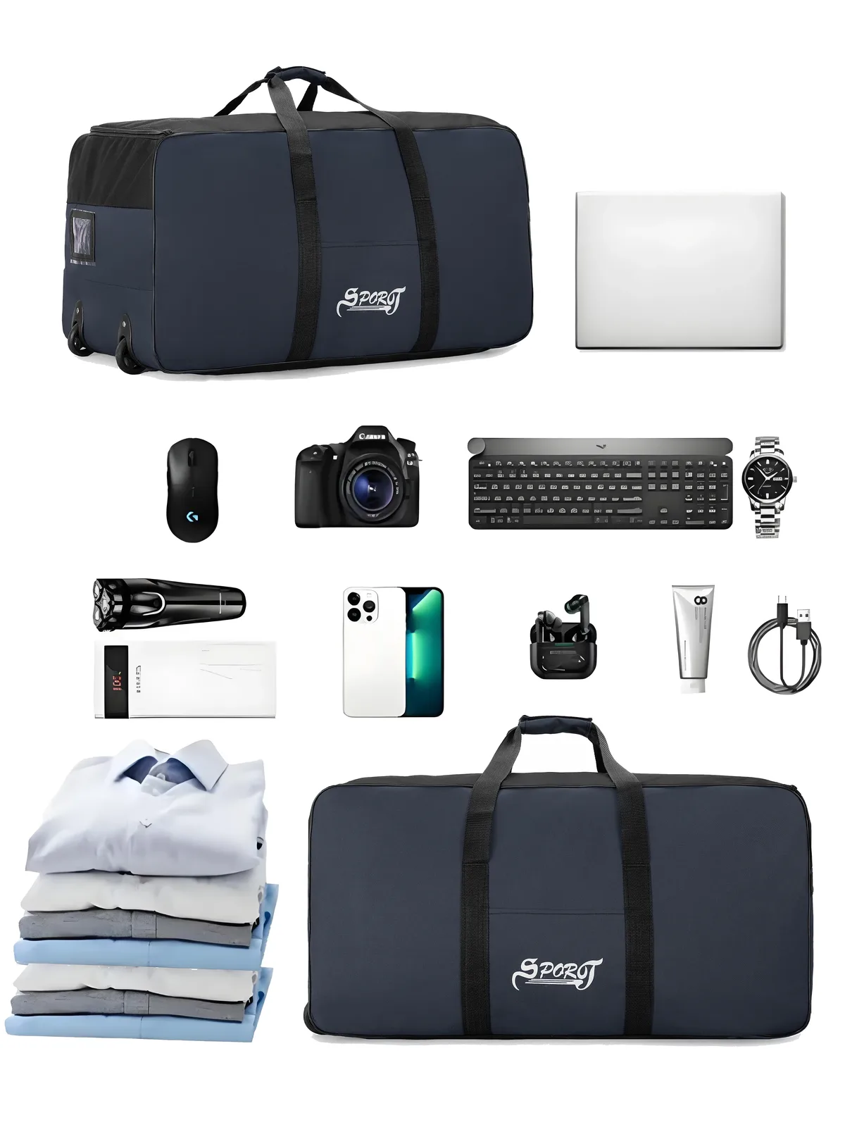 équipement de pique-nique de style camping en plein air, sac à cosmétiques, vêtements, tente, fournitures, boîte de rangement avec roulettes, sac de voyage extra large de grande capacité