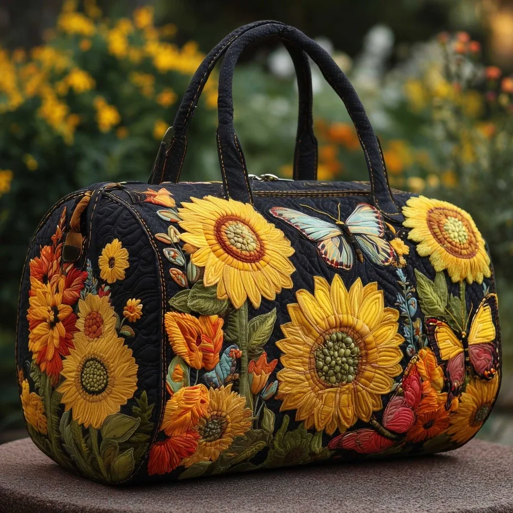 sac de voyage matelassé 3d pour femmes, sac à main léger en forme de tournesol et d'hortensia, sac à bandoulière tendance pour les voyages de week-end et la plage