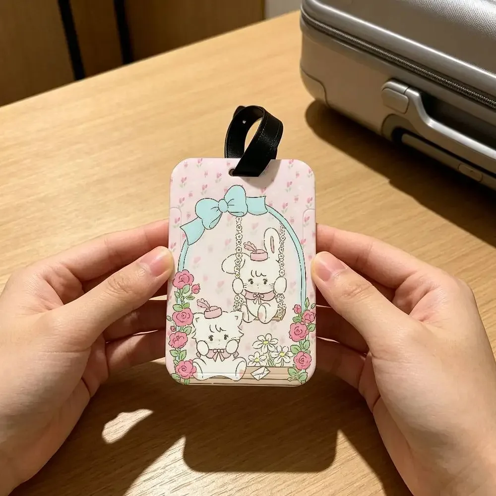 étiquette de bagage portable anti-perte m-mikkos chat mignon, étui de carte d'information en pvc, étiquette de voyage pour valise et sac à dos