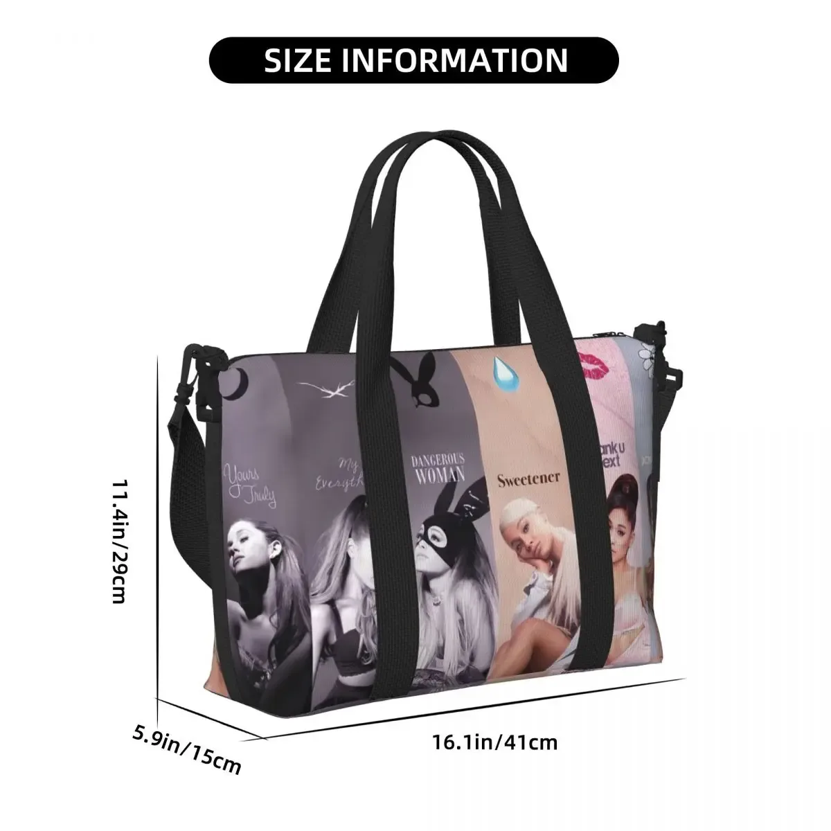 sac fourre-tout personnalisé ariana grande pop music pour femmes, sacs de voyage de grande capacité pour chanteur américain, plage, gymnastique