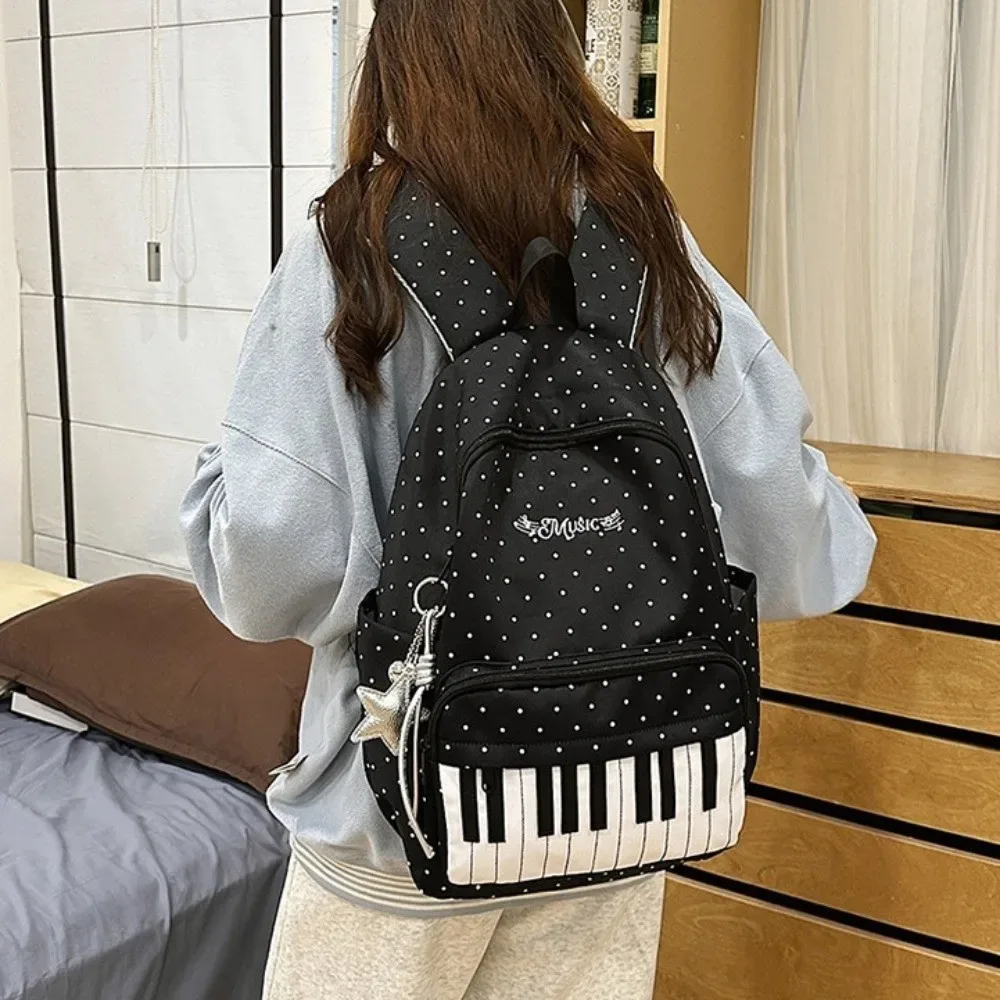 nouveau sac à dos à pois grande capacité, léger et multifonctionnel, motif touches de piano, noir, pour le sport
