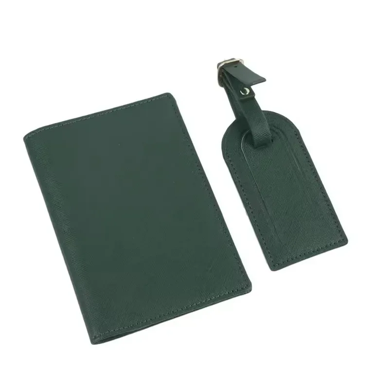 couverture de passeport en cuir saffiano avec initiales personnalisées gratuites, ensemble d'étiquettes de bagages, porte-passeport, étiquette de valise de voyage, accessoires de voyage