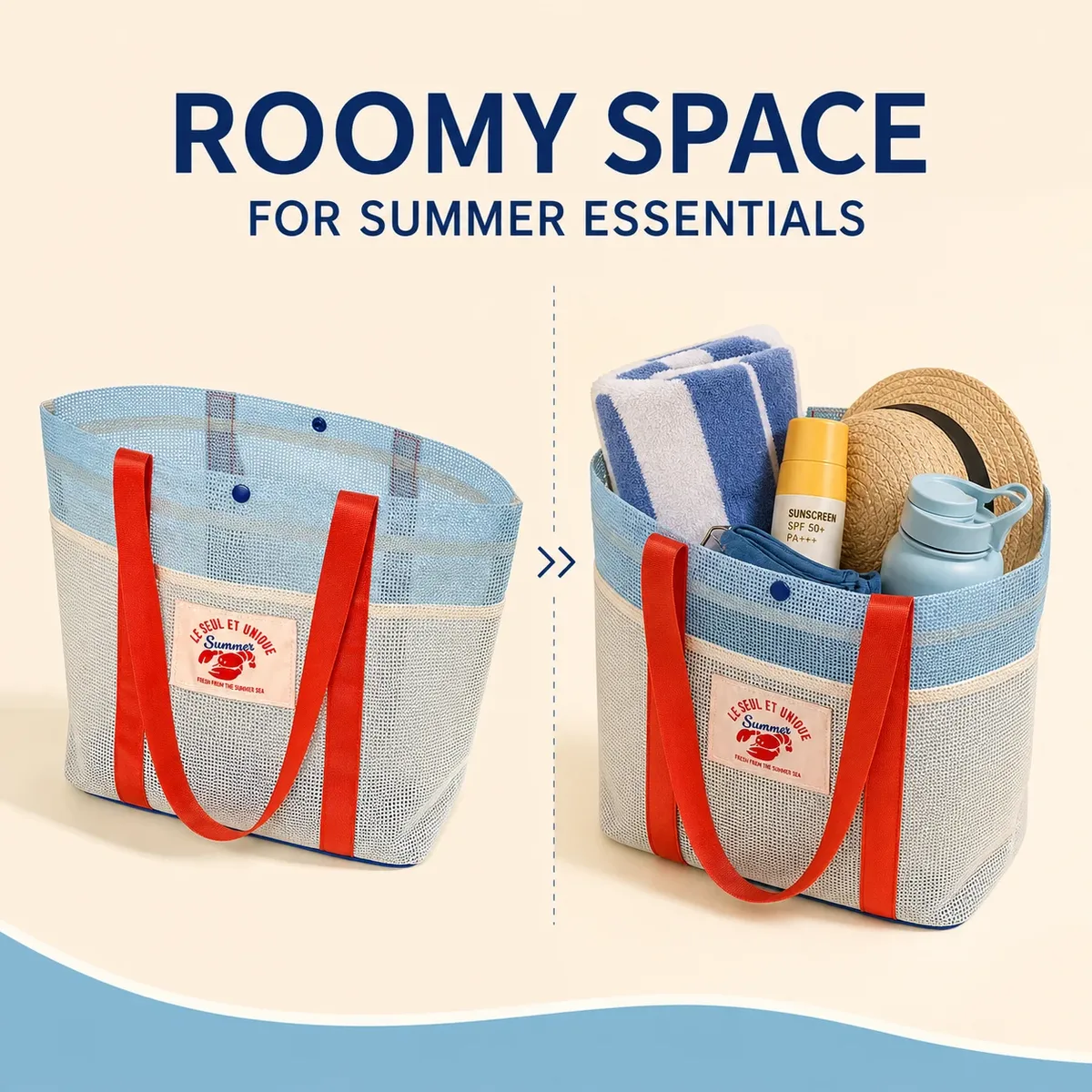 sac de plage en maille pour femmes, sac de piscine à séchage rapide de grande capacité, sac de voyage léger pour l'été