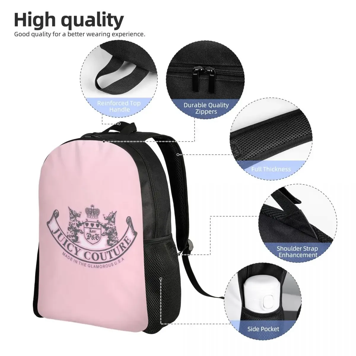 sac à dos classique juicy couture pour étudiants, garçons et filles, sac d'école, sac à bandoulière pour ordinateur portable