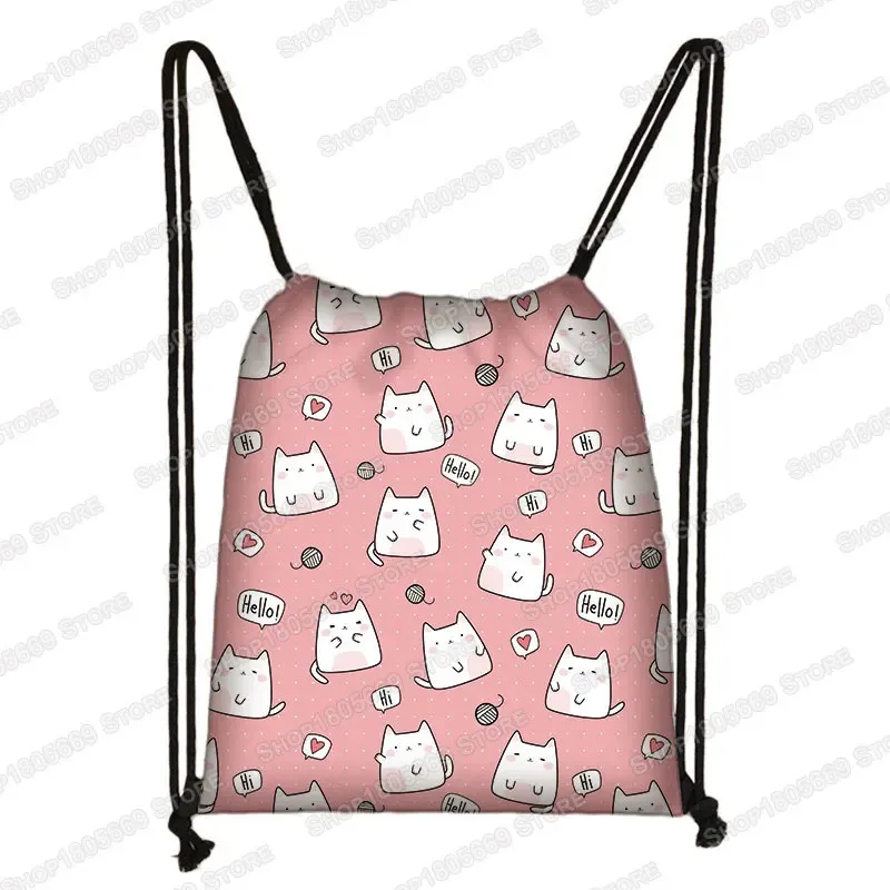 kawaii dessin animé chien chat sac à dos femmes sacs à cordon toile sac à bandoulière pour voyage filles sac à dos sacs de rangement porte-chaussures