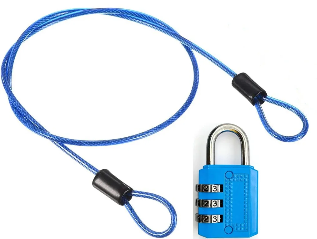 câble de sécurité en acier avec cadenas à combinaison à 3 chiffres, 1 ensemble de cadenas de voyage, câble de sécurité gainé de 1 m à double boucle pour bagages us213