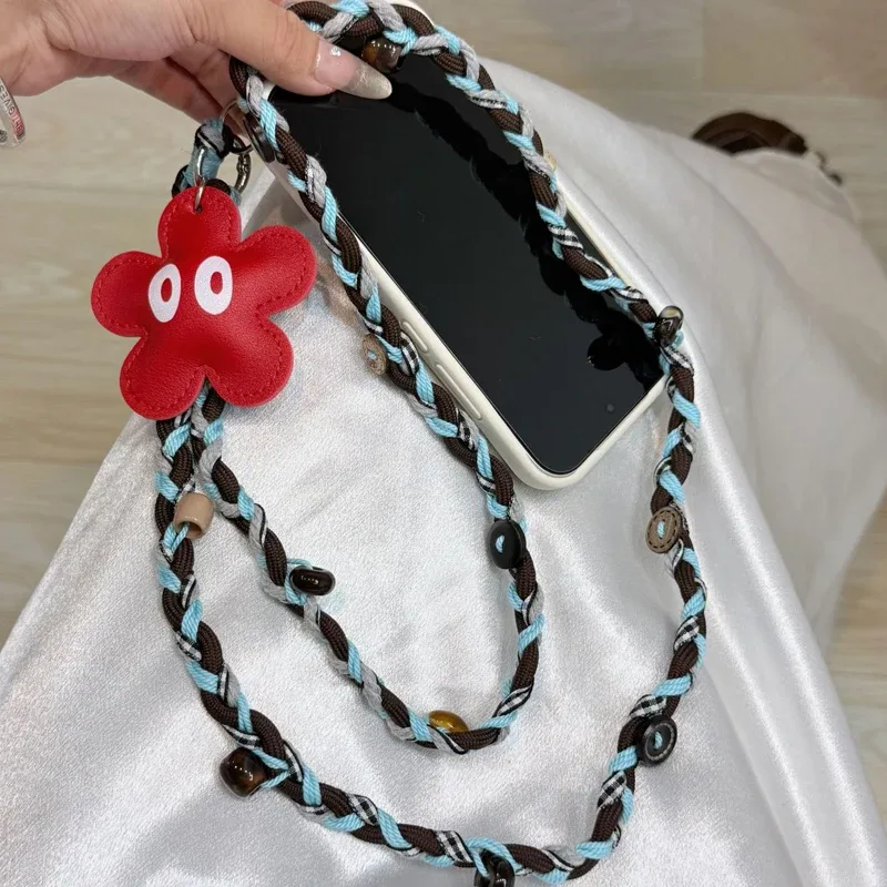 Chaîne de téléphone créative et amusante, fleur 3D tissée à la main, pendentif de sac bandoulière, style ethnique, porte-clés Kawaii