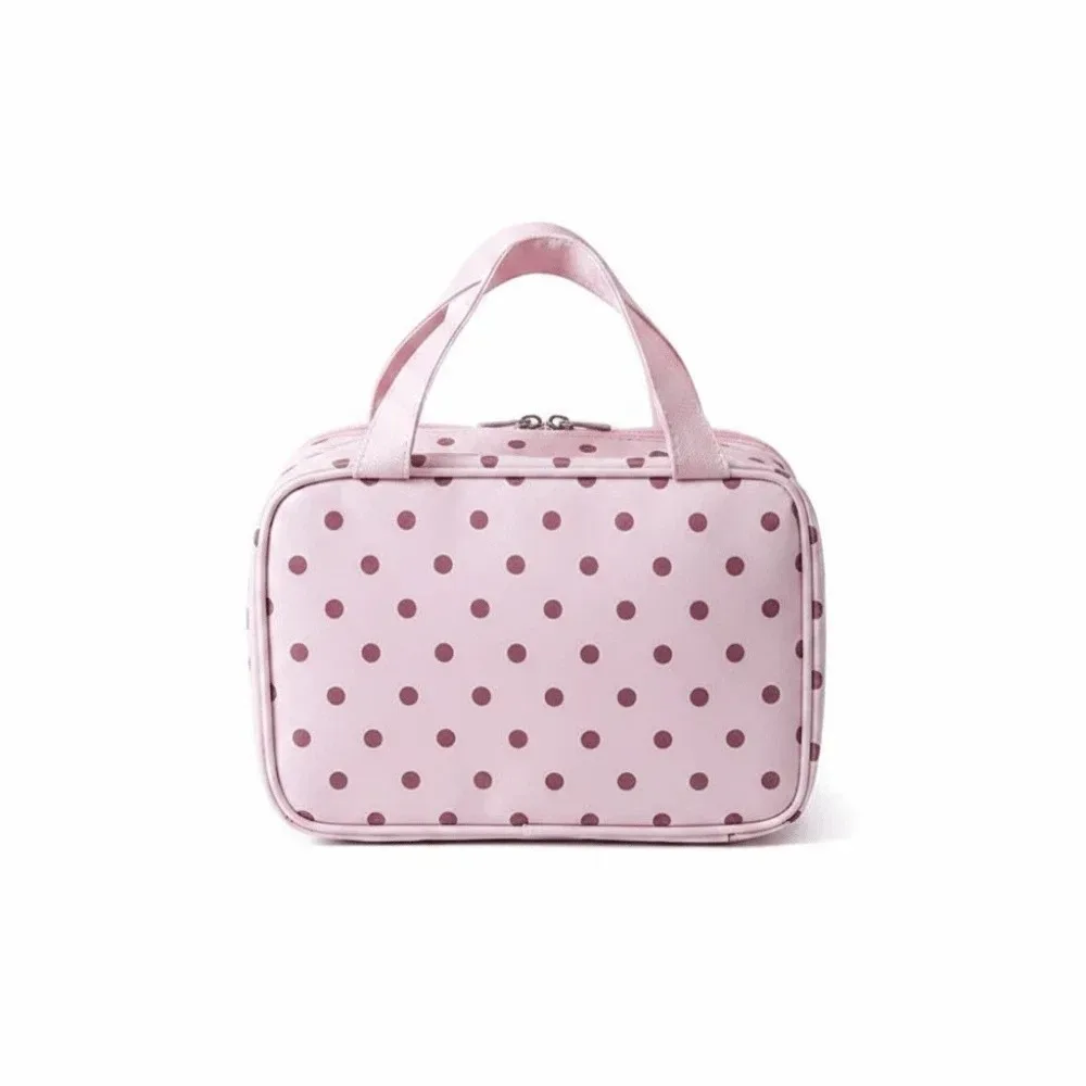 trousse de toilette imperméable à pois grande capacité, double fermeture éclair, forme rectangulaire, organiseur de voyage pour déplacements professionnels