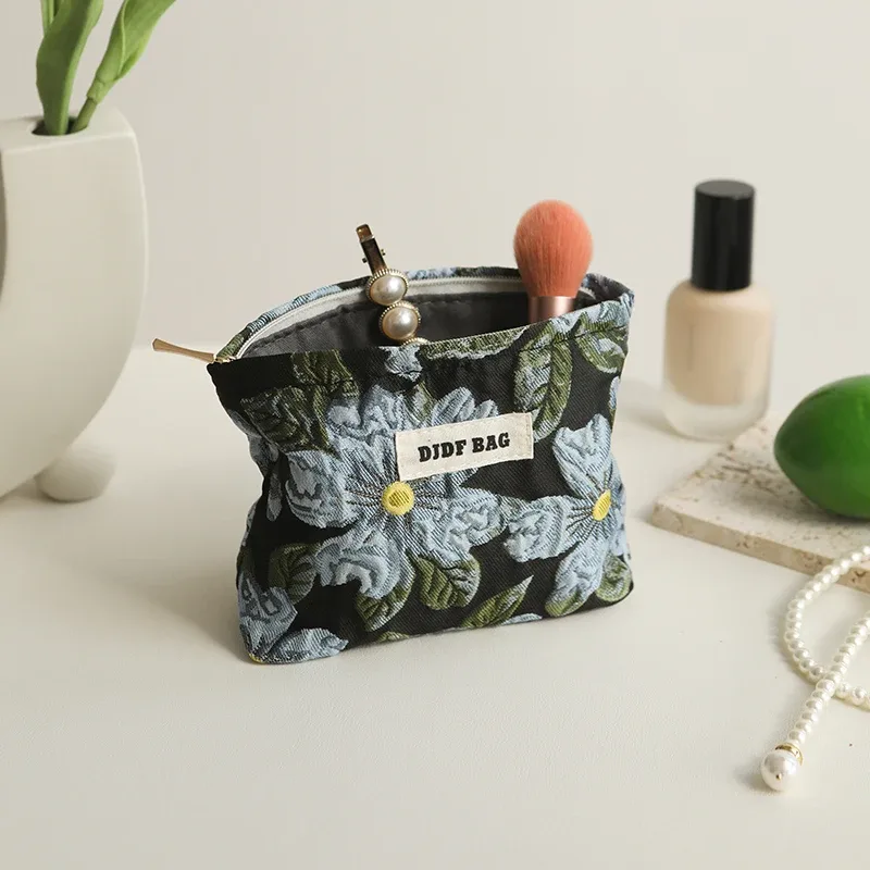 sac à cosmétiques pour femmes, petit sac de rangement vintage à fleurs violettes pour cosmétiques, rouge à lèvres, porte-monnaie portable, porte-carte de banlieue ins