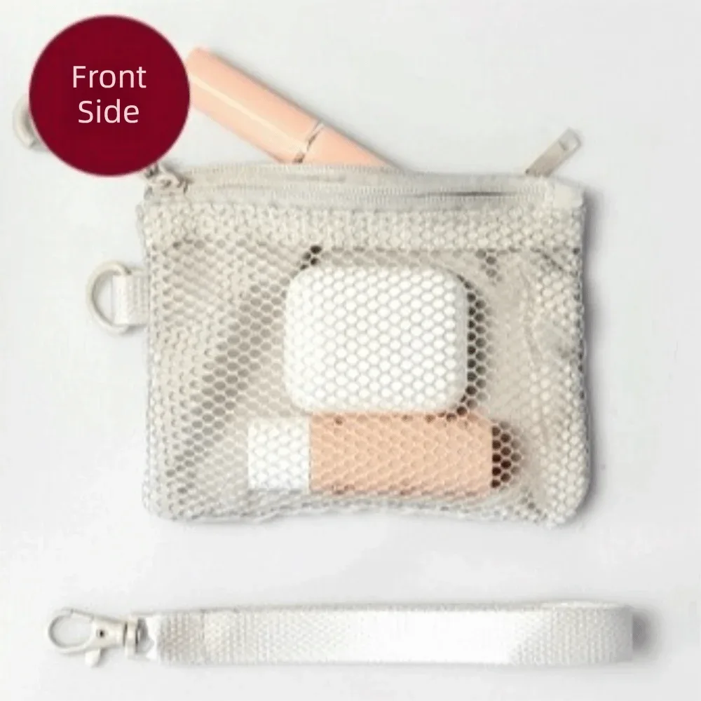 sac de rangement en maille légère avec fermeture éclair, trousse de toilette en polyester, couleur unie, sac à cosmétiques multifonctionnel, usage polyvalent