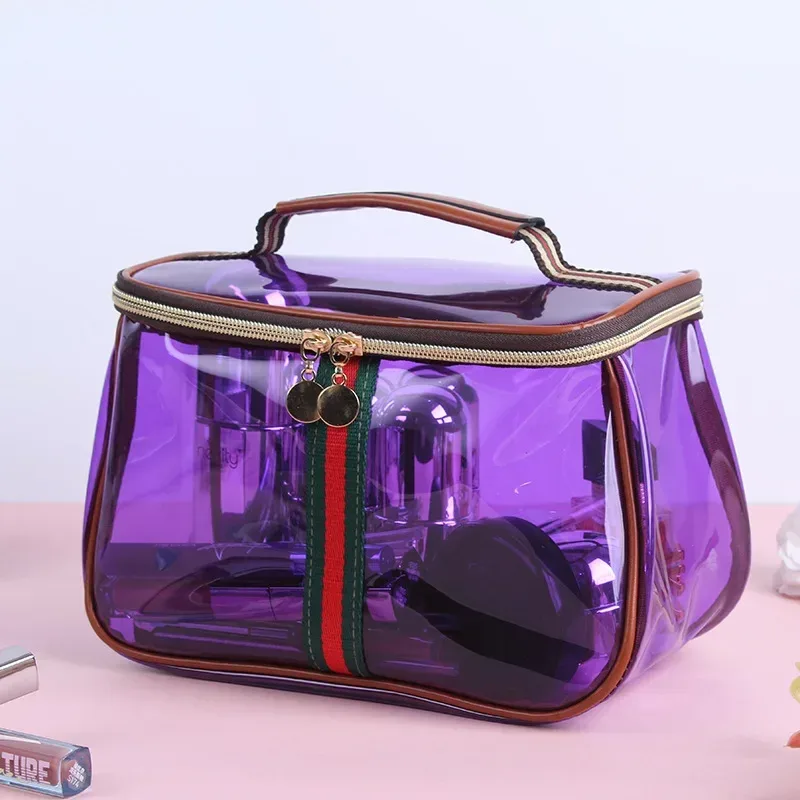 trousse de maquillage transparente grande capacité en pvc imperméable, sac de toilette portable, trousse cosmétique de luxe à main
