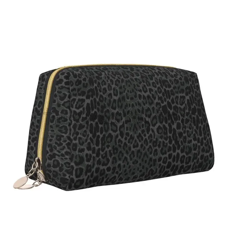 sacs de maquillage en cuir imprimé léopard noir, pochette de rangement de voyage de grande capacité, trousse de toilette portable pour femmes, organisateur de cosmétiques
