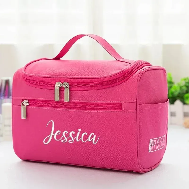 Trousse à cosmétiques simple personnalisée – Trousse de toilette brodée personnalisée de grande capacité, pochette de rangement de voyage portable, nom personnalisé M