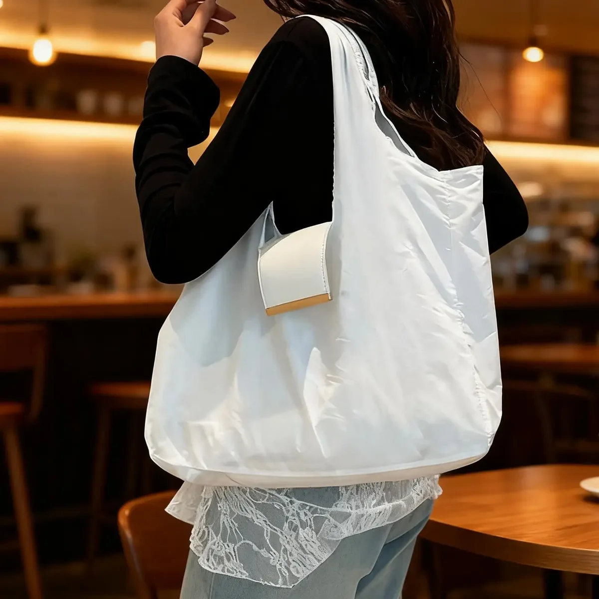 sac fourre-tout réutilisable, mini sac extensible, léger, écologique, sac de shopping pliable, porte-clés, sac réutilisable de grande capacité