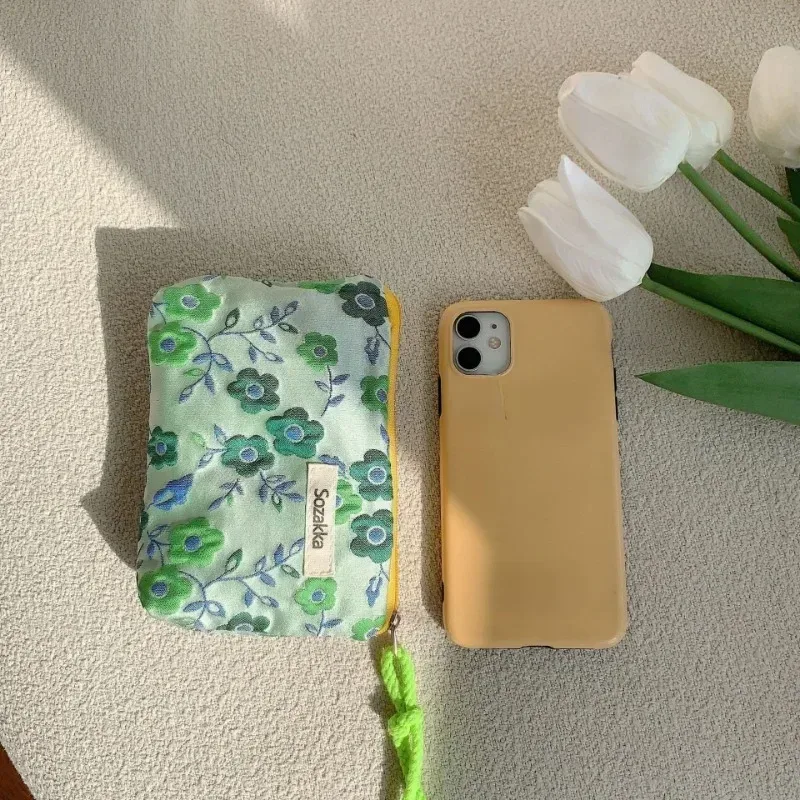 petite trousse de maquillage cosmétique pour femmes et filles, mini sacs à fleurs en coton, trousse de maquillage rouge à lèvres, sac à main pour enfants, trousse à poudres à monnaie