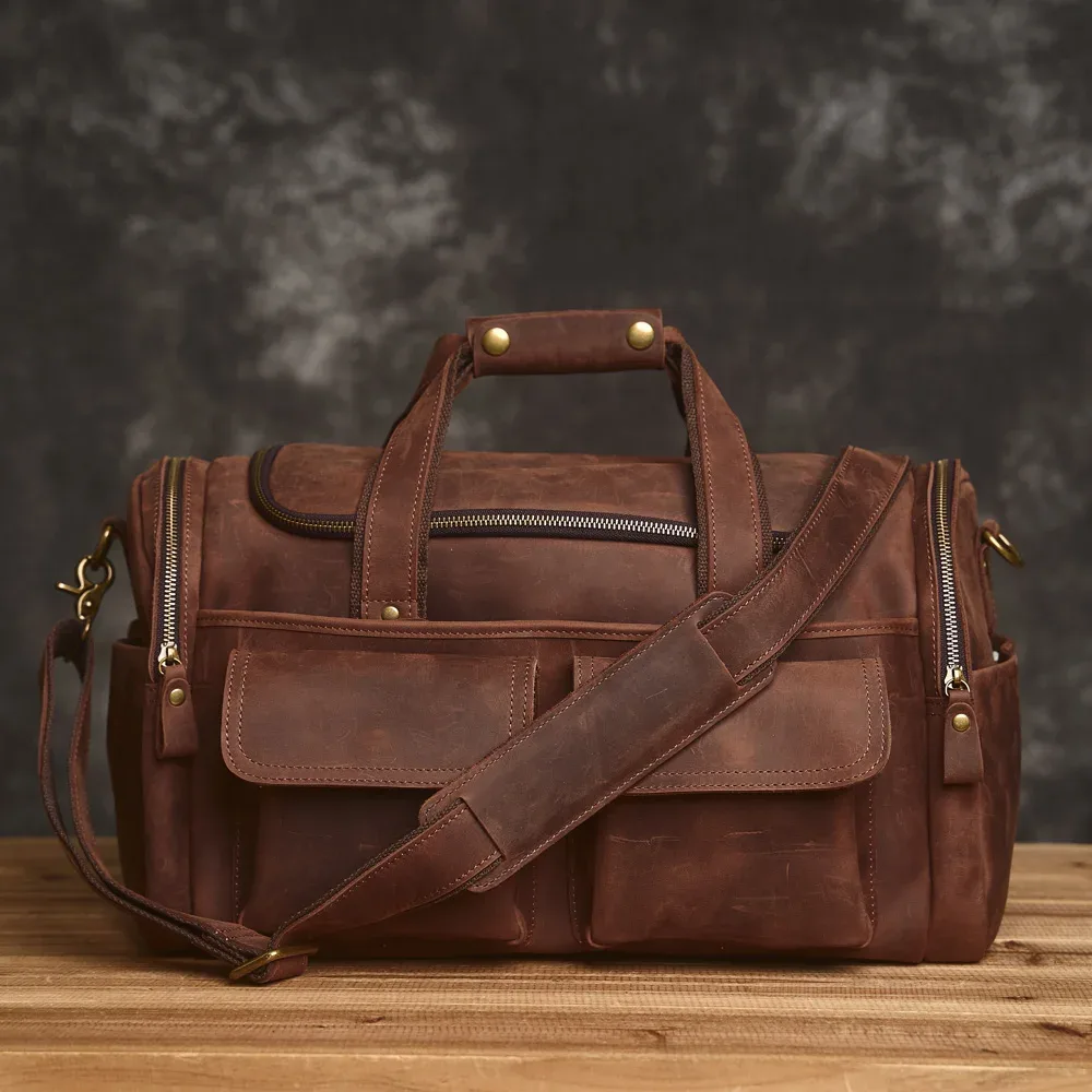 zrcx – sac à main vintage pour hommes, sac de voyage en cuir véritable, grande capacité, messager à bandoulière unique pour ordinateur portable de 14 pouces