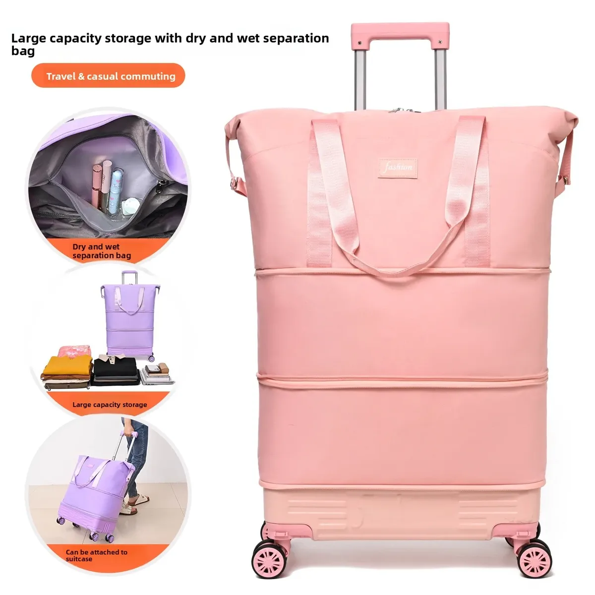 sac de voyage imperméable et tendance avec poignée et roulettes universelles, design compact et simple, sac en toile pour hommes et femmes
