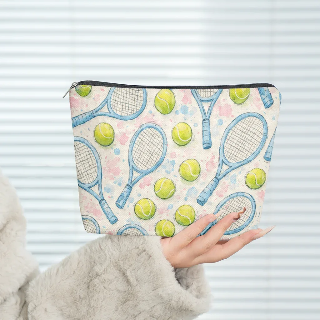 trousse de toilette à motif tennis avec fermeture éclair, grande capacité, sac de voyage pour cosmétiques, cadeau de vacances