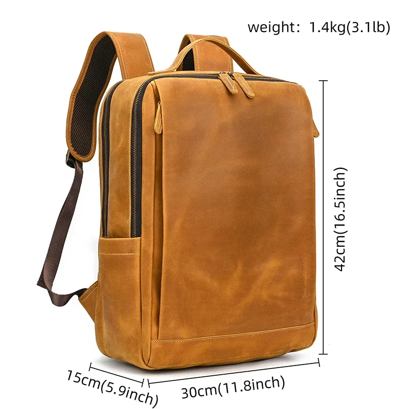 mode crazy horse cuir sac à dos véritable peau de vache sacoche pour ordinateur portable ordinateur homme sacs à dos pour hommes mâle sac à dos sac d'école d'affaires