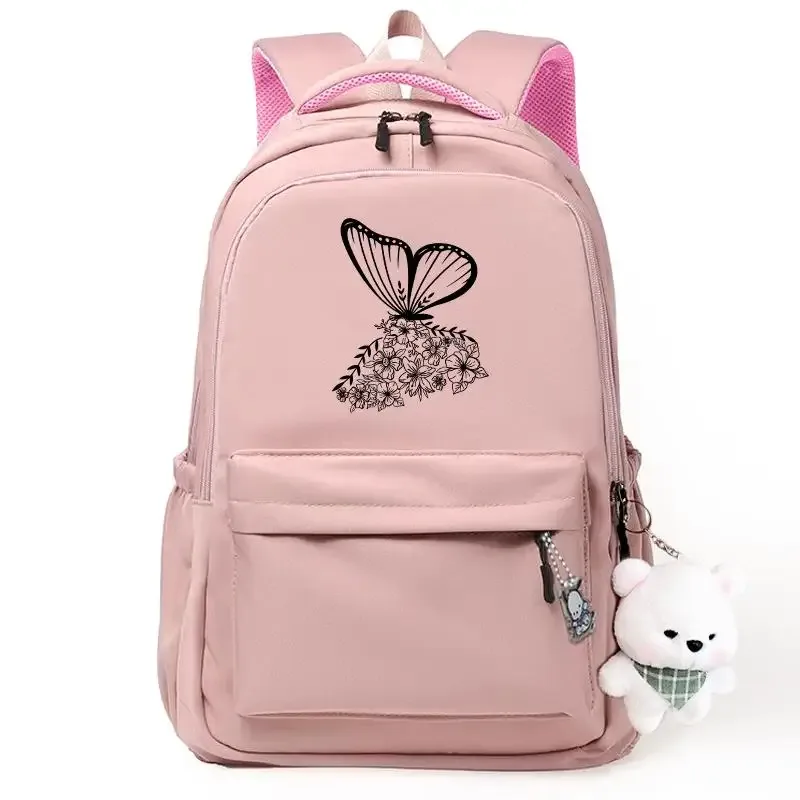 chat noir rose sac à dos étudiant lettre livre sac fille ordinateur portable sac d'école adolescent sac de voyage sac à dos unisexe collège ordinateur sac