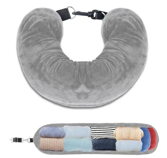 oreiller de voyage avec pochette de rangement, support de cou réglable en polyester, confortable et léger