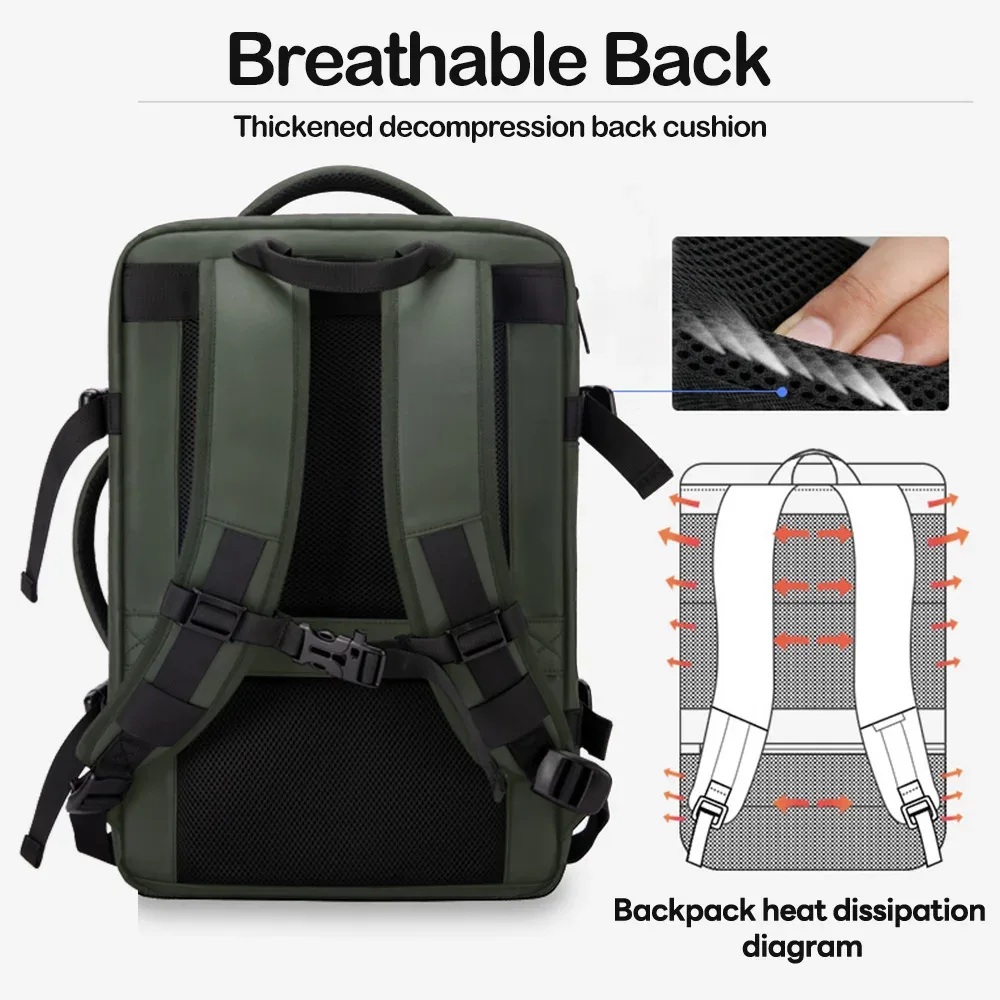 hcankcan-sac à dos extensible pour homme, sac pour ordinateur portable étanche, sac de voyage de randonnée, sac à dos d'affaires, sac à dos décontracté, grande capacité, 15.6 po
