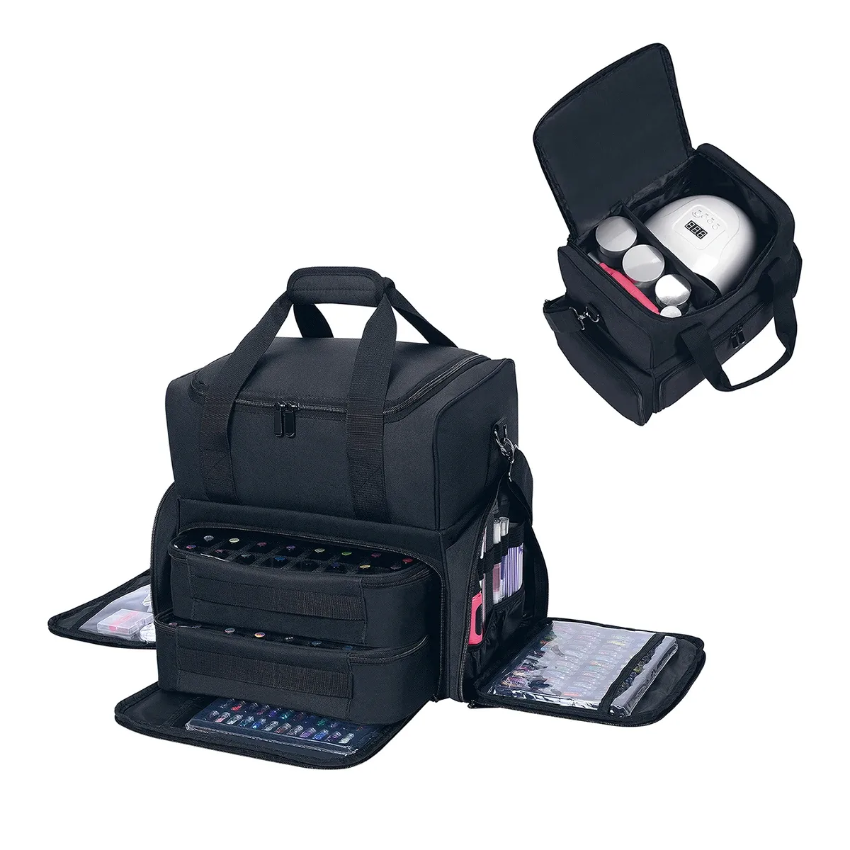étui de rangement de vernis à ongles de grande capacité, 80 bouteilles, rangement de voyage portable avec 2 sacs amovibles et essentiel pour femmes