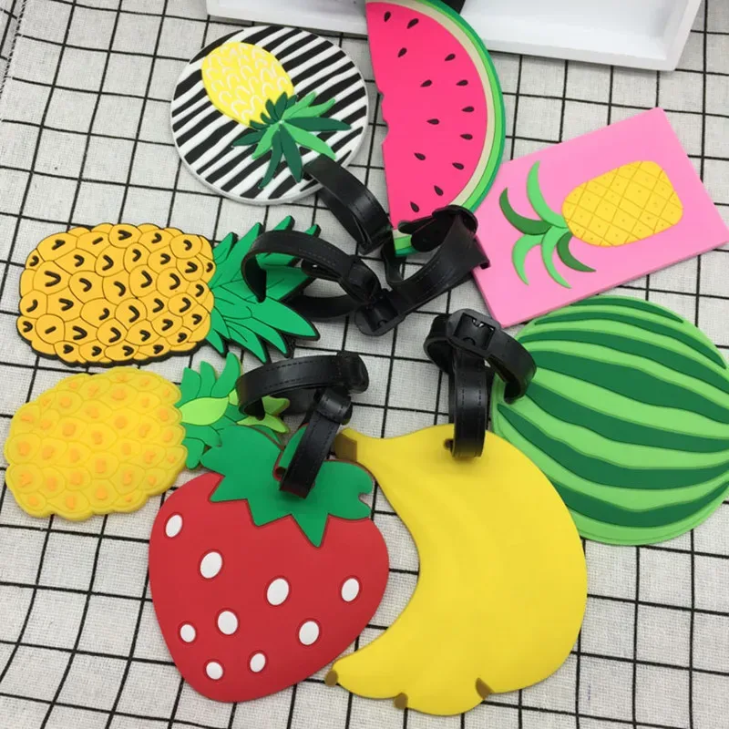 étiquette de bagage en silicone de dessin animé de fruits pour femmes/hommes, porte-adresse d'identification d