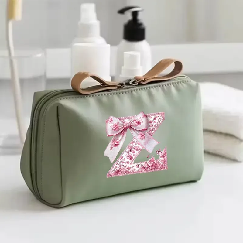 sac à main pour femme avec 26 lettres florales en forme de nœud, trousse de maquillage, sac de rangement, cadeau de la saison de la rentrée scolaire, saint-valentin, anniversaire