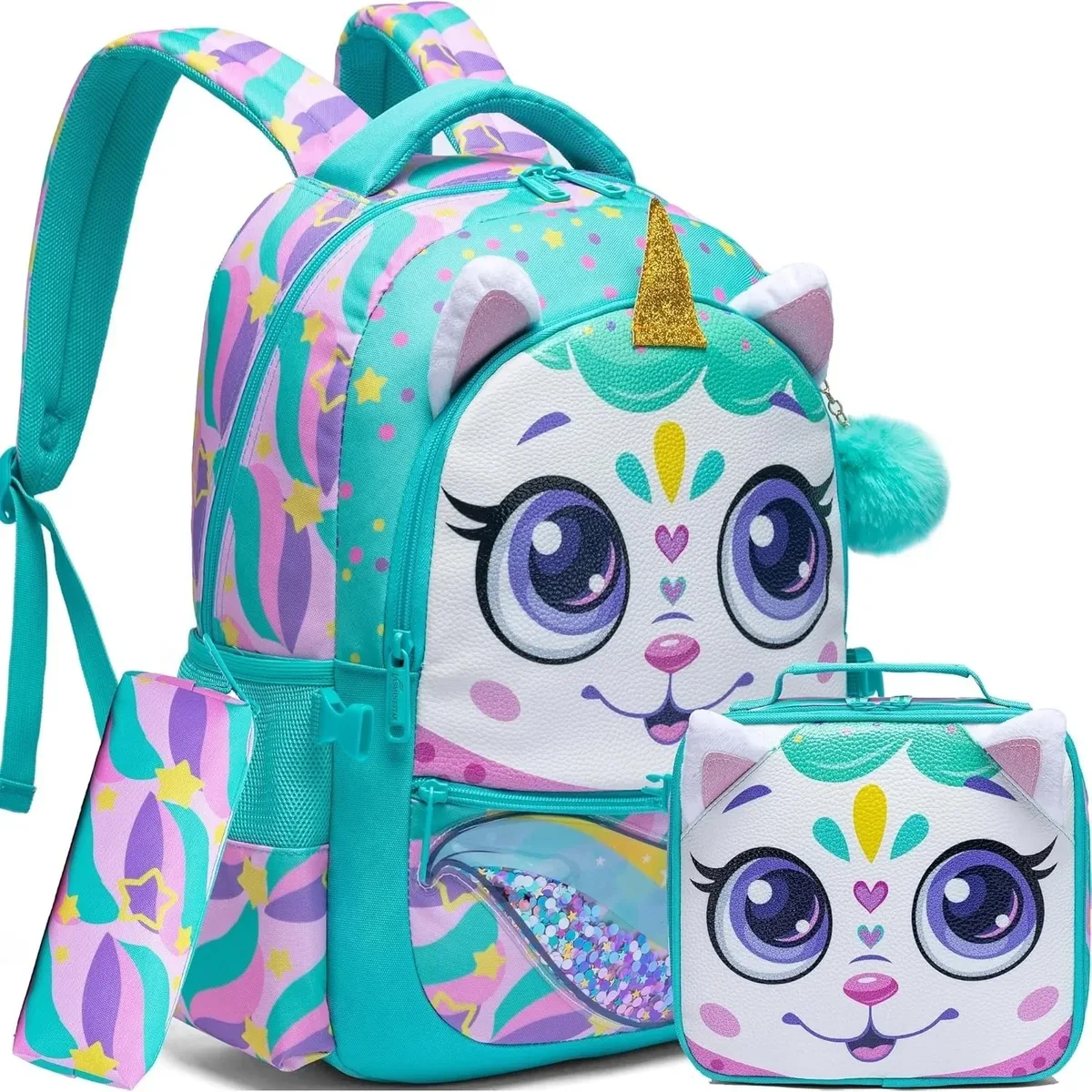 sac à dos scolaire mignon pour filles, sac à bandoulière pour enfants avec boîte à lunch isotherme, sac à dos décontracté pour étudiants, cadeau de rentrée scolaire
