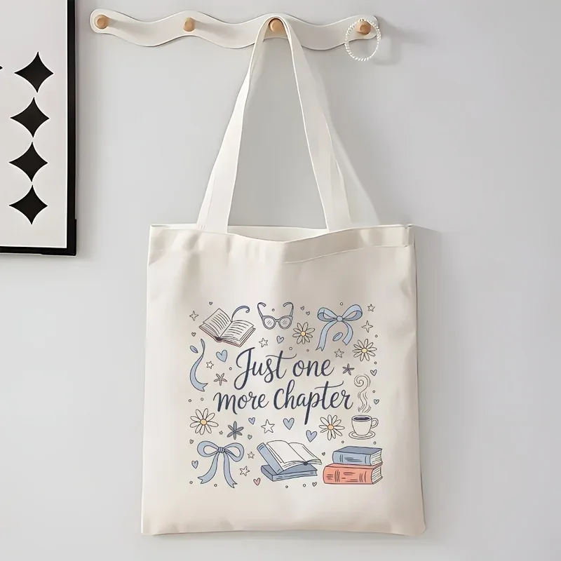 sac à bandoulière avec un motif sur le thème des livres, livré avec un nœud marguerite et un slogan de lecture, idéal pour les trajets quotidiens, le travail, ou comme cadeau.